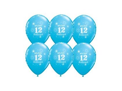 11" Latexový balón Sparkle Blue s nápisom "Boldog 12. szülinapot" 6ks