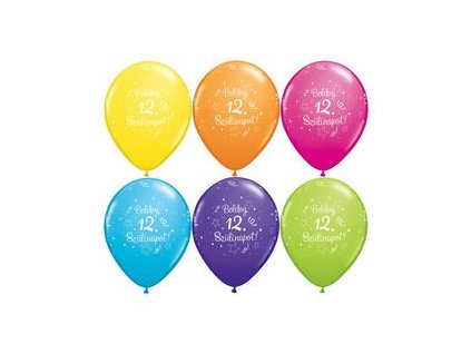 11" Latexový balón Shi. St. Ast. s nápisom "Boldog 12. szülinapot" 6ks