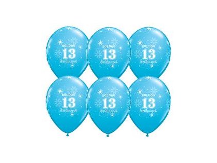 11" Latexový balón Sparkle Blue s nápisom "Boldog 13. szülinapot" 6ks
