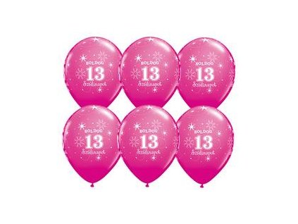 11" Latexový balón Sparkle Wild Berry s nápisom "Boldog 13. szülinapot" 6ks