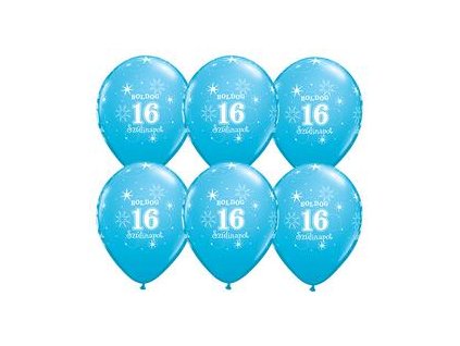 11" Latexový balón Sparkle Blue s nápisom "Boldog 16. szülinapot" 6ks