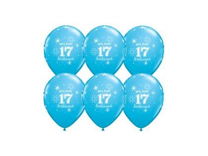 11" Latexový balón Sparkle Blue s nápisom "Boldog 17. szülinapot" 6ks