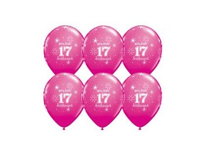 11" Latexový balón Sparkle Wild Berry s nápisom "Boldog 17. szülinapot" 6ks