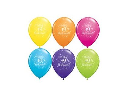 11" Latexový balón Shi. St. Ast. s nápisom "Boldog 19. szülinapot" 6ks