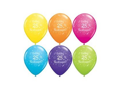 11" Latexový balón Shi. St. Ast. s nápisom "Boldog 25. szülinapot" 6ks
