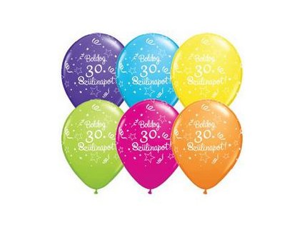 11" Latexový balón Shi. St. Ast. s nápisom "Boldog 30. szülinapot" 6ks