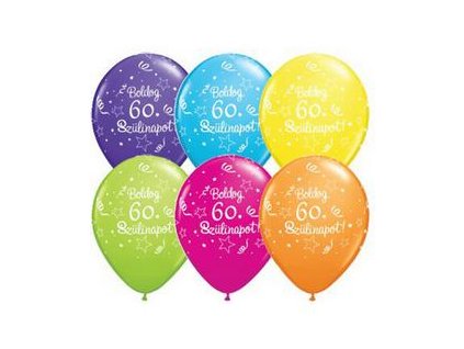 11" Latexový balón Shi. St. Ast. s nápisom "Boldog 60. szülinapot" 6ks