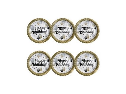 happy birthday elegans leggombos szulinapi parti papir tanyer 23 cm es 6 db os m24831