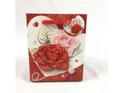 3D Darčeková taška mini - Ruža so srdiečkami