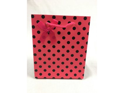 Darčeková taška malá - Ružová s čiernymi bodkami