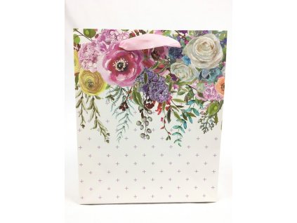 Darčeková taška malá trblietavá - Farebné kvety