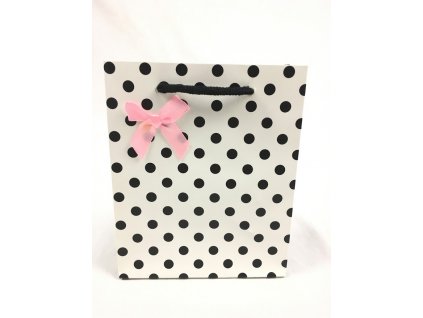 Darčeková taška malá - Biela s čiernymi bodkami