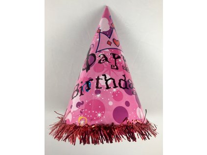 Party klobúk veľký "Happy Birthday" ružový