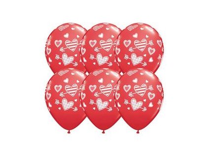 11 inch es patterned hearts arrows piros szerelmes lufi q57057