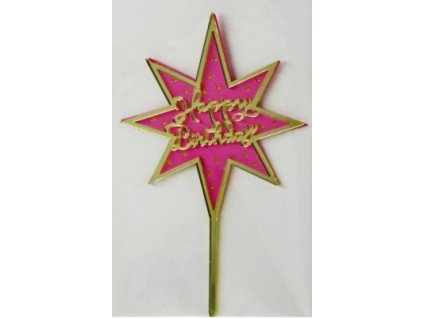 Torta dekoracio Happy Birthday rozsaszin csillag 20cm 618078 LP07150012