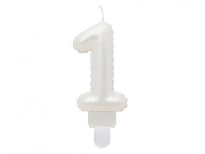 swieczka cyfra 1 b c perlowa biala 7 cm