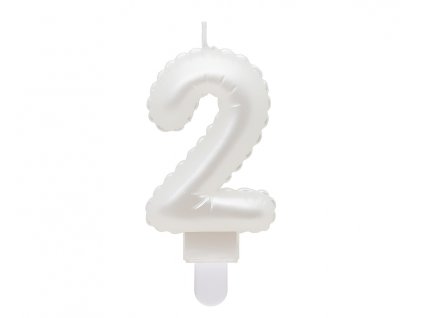 swieczka cyfra 2 b c perlowa biala 7 cm