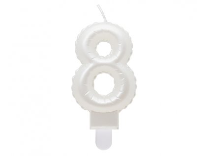 swieczka cyfra 8 b c perlowa biala 7 cm