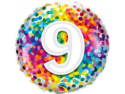 18"  Fóliový balón "9" Rainbow Confetti