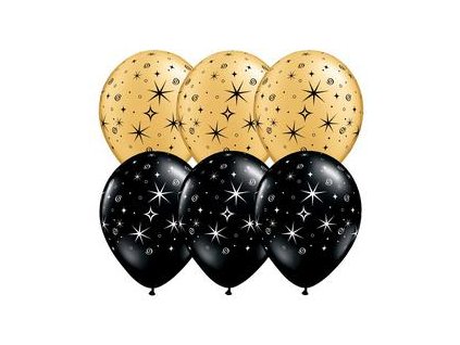 11 inch es sparkles swirls black gold szilveszteri lufi q12578