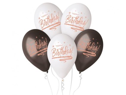 11" Latexový balón "HAPPY BIRTHDAY" rose gold nápisom - 5ks