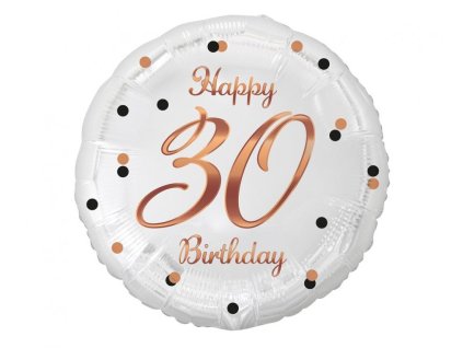 18" Fóliový balón Happy 30 Birthday,white, rose-gold printing