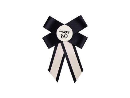 Elegantné narodeninové kokardy „Happy 60“ – krémovo‑čierne, 11 × 17 cm