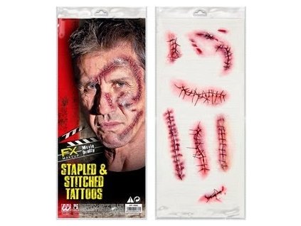 Súprava tetovaní – Zombí / Frankenstein rany a stehy (7 motívov)