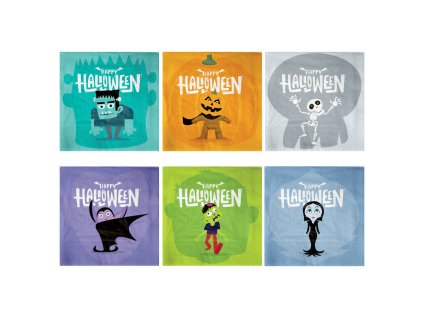 Papierové servítky „Halloween Monsters” – 12 ks, 33 × 33 cm