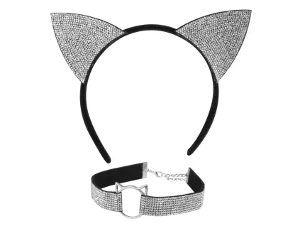 Karnevalový flitrový set Mačiatko – Čelenka a Choker (Obojok)