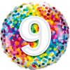 18"  Fóliový balón "9" Rainbow Confetti