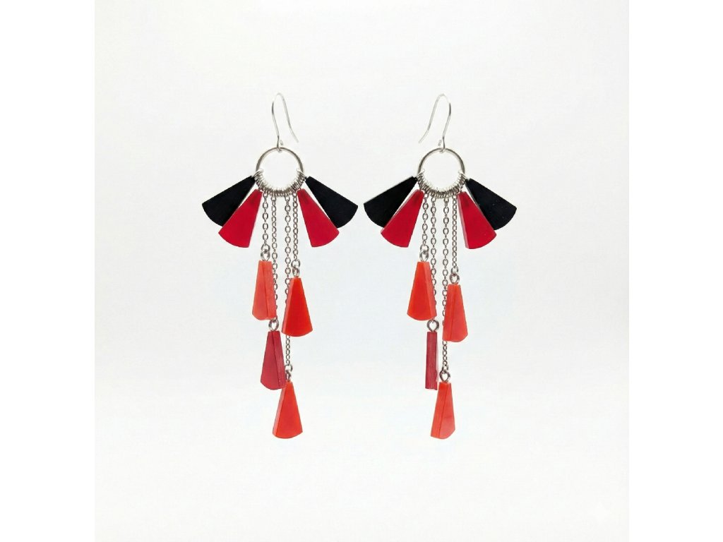 visací Boho náušnice na párty, ples, festivalové náušnice červené