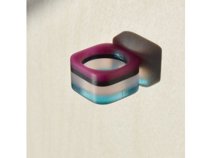 originální designový ručně vyrobený prsten hranatý pudrová růžová petrolejová
