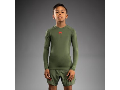 KIDS Rashguards Venum Contender - Long Sleeves - Army Green/Orange (Size 8 let)