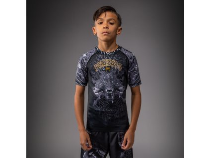 KIDS Rashguard Venum Wolf Atak - Short Sleeve - Black/Grey (Size 8 let)