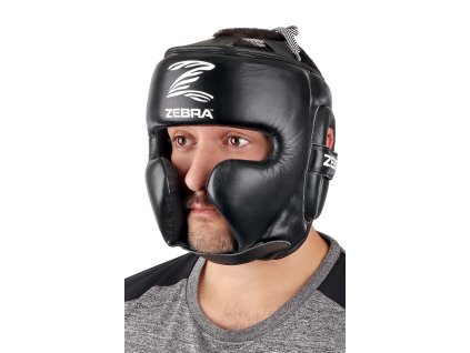 kopfschutz zebra pro sparring boxen head guard leder schwatz 01