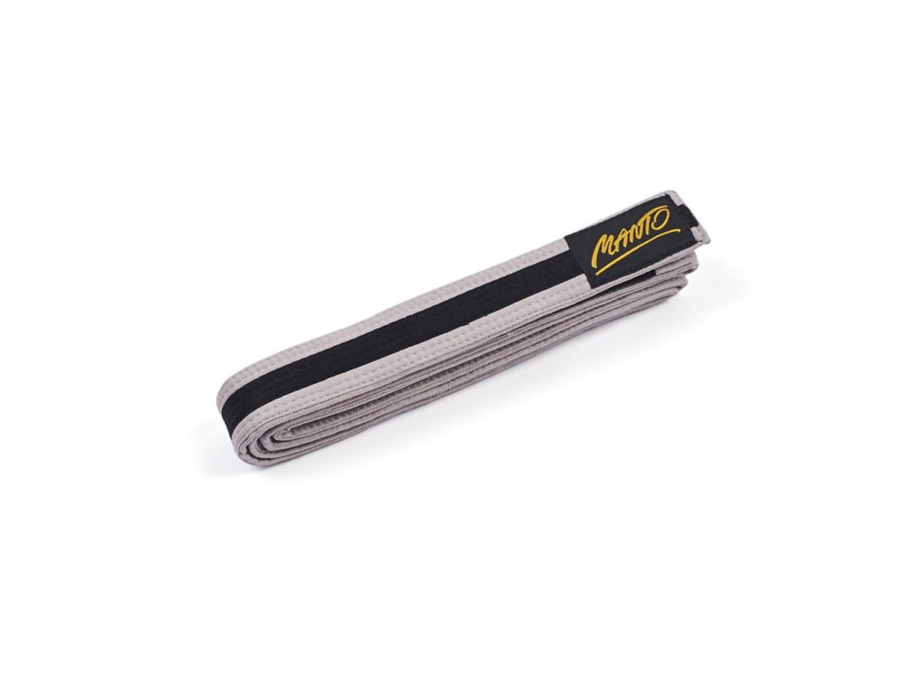 Dětský Pásek Manto BJJ TAG - šedý s černým pruhem - MNT_DBELT_GREYBLK (velikosti M3)