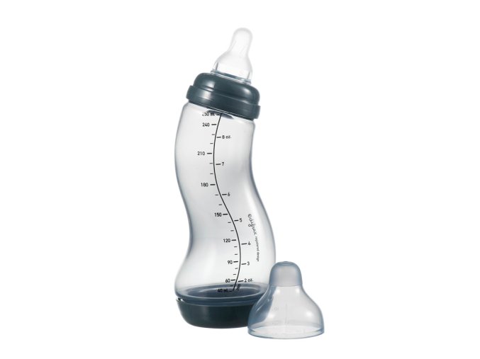Biberon anticolici ergonomic S-Difrax, albastru-gri, 250ml