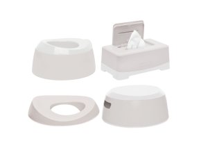 Set de antrenament pentru utilizarea la toaletă LUMA, Pure Oat, include o oliță, un capac de toaletă pentru copii, un suport antiderapant pentru picioare și o cutie pentru șervețele umede. Preț redus.