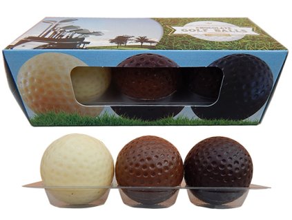 Golfball-Set 45g - Vollmilch + weiße + Zartbitterschokolade + Beutel