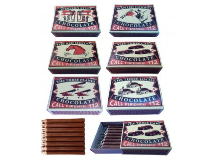 Chocolate Matches 22g - assorted designs, milk + white chocolate