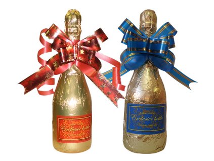 Schokoladen-Champagnerflasche 250g mit Schleife