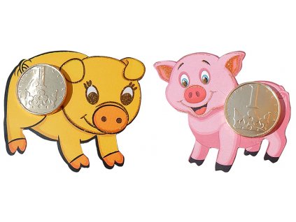 Münze auf Karte 4g – Schweinchen, 2 Designs