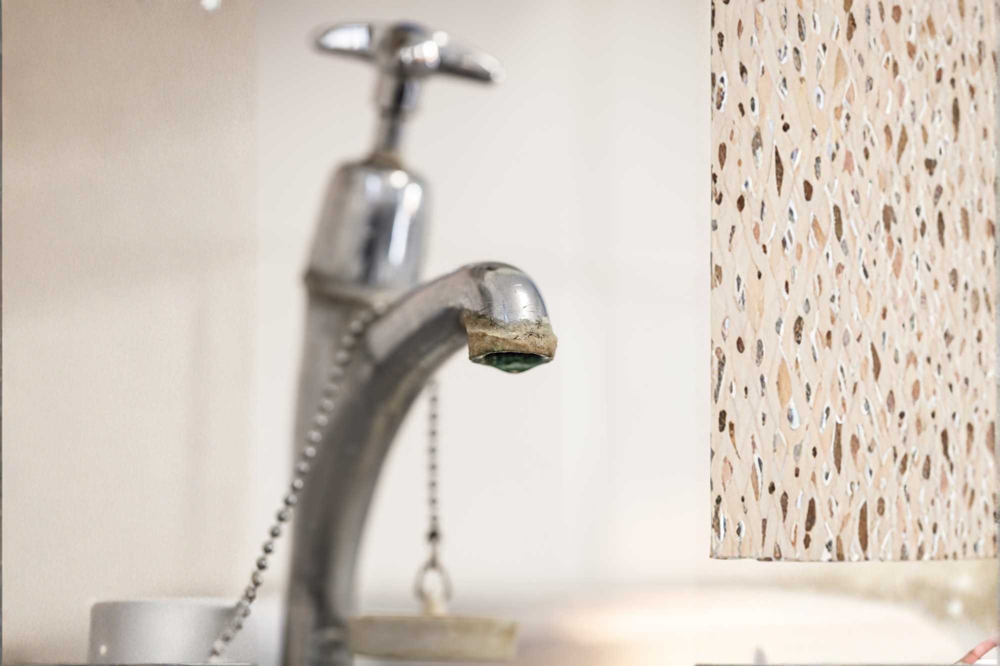 Vodovodna bateria znečistená od vodného kameňa