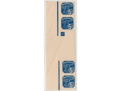 ČSR I Novinové 1937, Pof. NV M 15+15 s (4), xx 5+5 h 4známkové svislé meziarší s levým okrajem archu a DČ 12, zk. Gi