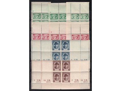 ČSR I 1935, Pof. 285-8, xx/x TGM kompletní sestava DČ ve čtyrblocích, jen 1 stopa po nálepce nahoře (DČ xx)