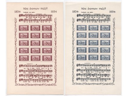 ČSR I 1934, Pof. A283-4, (x) A KDM? + desky, obvyklá jakost - dv na okraji, skvrnka (1 Kč úzký, 2 Kč široký)