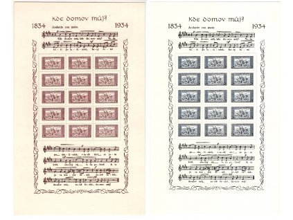 ČSR I PADĚLEK 1934, Pof. A283-4, (x) aršíky 1 a 2 Kč KDM?, bílý papír, hezká jakost, zezadu označeno jako padělek, s padělanými deskami, ke srovnávacím účelům!