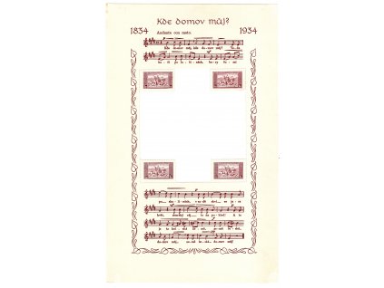 ČSR I 1934, Pof. 283, (x) 1 Kč KDM?, úzký, okraj aršíku se 4 známky v rozích, na okrajích vady + desky