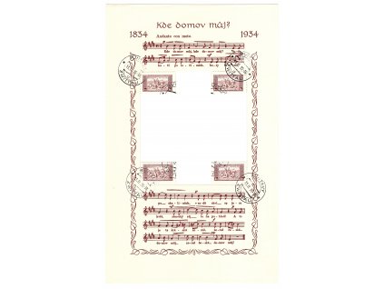 ČSR I 1934, Pof. 283, O 1 Kč KDM?, široký, okraj aršíku se 4 známky v rozích + desky